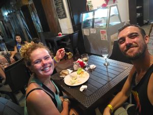 Salad and wine at Mammamia in San Juan Del Sur