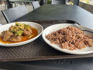 Adobo Plate and Brisket Rice  at The Vegan Shack in Panglao
