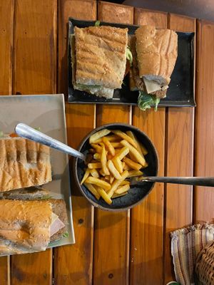 Sandwiches: milanesa de seitan and vegan choripan.  at Vegano.com in Tulum