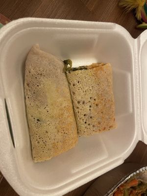 Injera stuffed with spinach and lentils  at Massai Bar & Restaurant in Langen