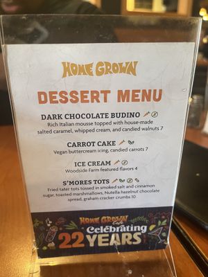 Dessert Menu  at Home Grown Cafe in Newark