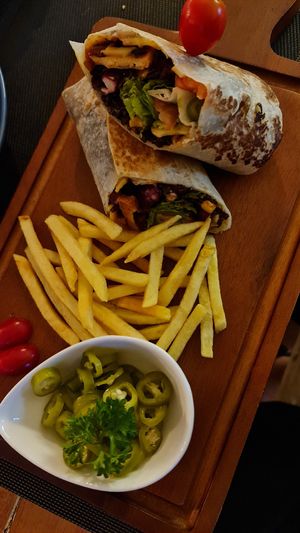 Vegan special burrito with fries at Vibes at Rawai Beach in Phuket