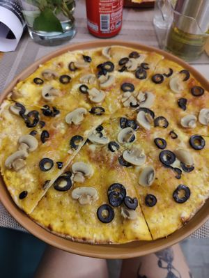 Mushroom and black olives Pizza at Vibes at Rawai Beach in Phuket