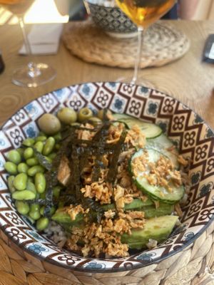 Poke with tofu edamame brown rice and avocado    at Poke Formentera in Formentera