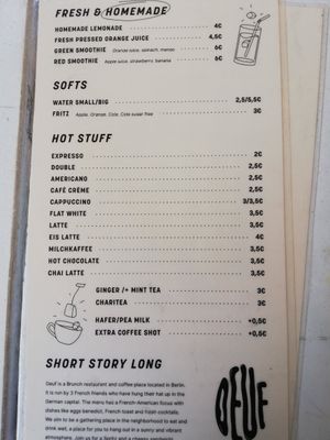 Menu at Oeuf in Berlin