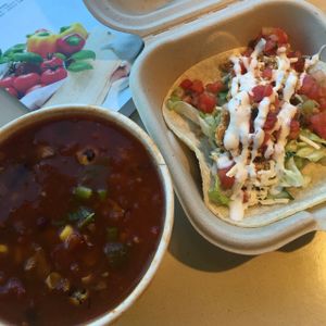 chili and a taco :) at Living Well Bistro in Portland