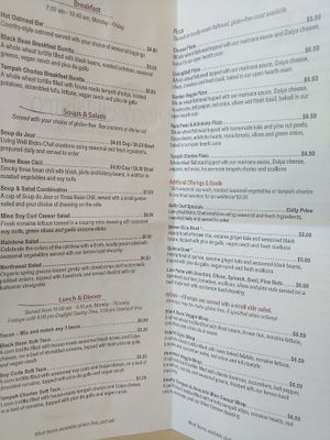 menu at Living Well Bistro in Portland