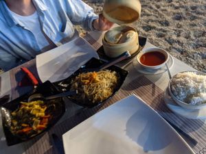 Bao buns, rice, sweet n sour sauce, veggie curry at Twin Dragon Chinese Cuisine in Kos