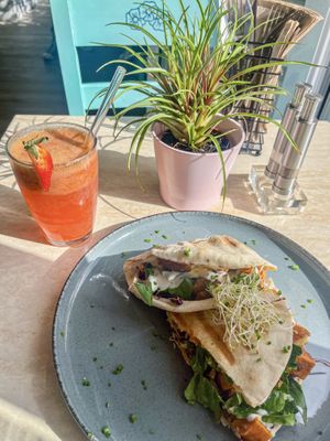 Falafel frab + strawberry lemonade   at Wyld Berry in Mallorca