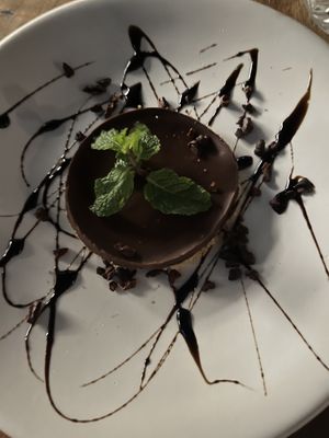 Chocolate dessert with basalmic chocolate glazee  at Salon Gallos in Merida