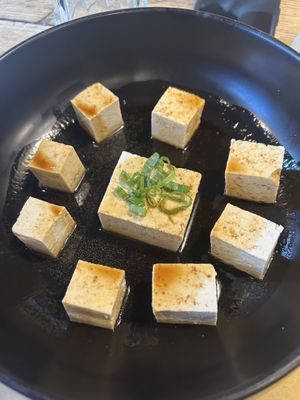 freshly made tofu with soy sauce  at Le Nove Scodelle in Milan