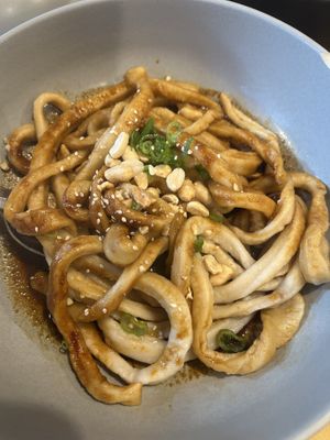 homemade noodles served with peanut sauce, sesame, and Sichuan pepper  at Le Nove Scodelle in Milan