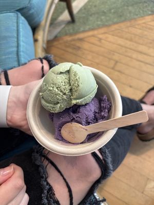 Ube and mint ice creamm  at Logan Vegan  in Chicago