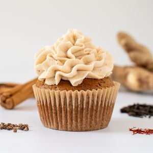 Chai Latte Cupcake:  Chai spiced cake made with Palm (coconut) sugar for added depth of flavor.  Lemon Buttercream. at The Devil Wears Parsley Bakery in Columbia