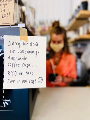 BYO cup or buy one from us to get a takeaway cup! If not, take 5 and sit in our cafe and enjoy a cuppa at Lemon & Jinja in Romsey