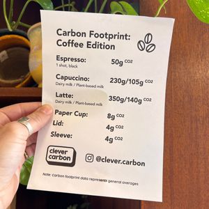 A carbon footprint menu showing one of the many reasons why we are plant-based and zero waste at Lemon & Jinja in Romsey