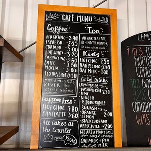 Drinks prices behind the counter at Lemon & Jinja in Romsey