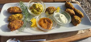 Falafel with 3 sauces. at La Puntabella in Tuoro Sul Trasimeno