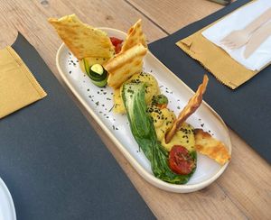 Hummus and schiacciata tapas   at La Puntabella in Tuoro Sul Trasimeno