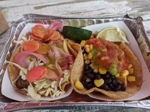 Mushroom taco and tofu scramble taco at Tito Santana in Beacon
