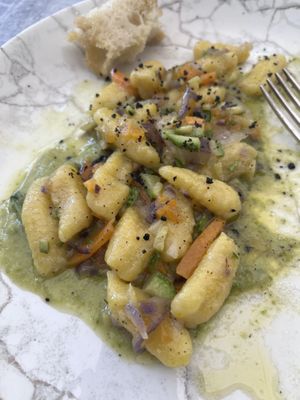 Gnocchi with saffron and veggies  at Verve in Sestri Levante
