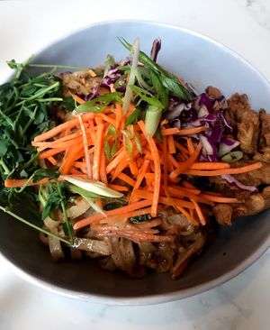 Pad Thai with vegan chick’n at Noorish Conscious Eatery in Edmonton