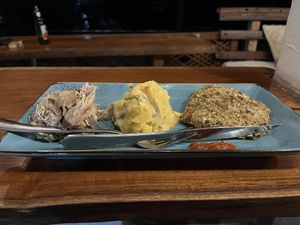 Flowers, cold potatoes, a quinoa burger?  at Warung Brothers Bajo in 