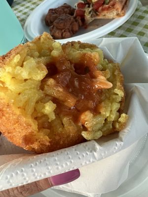 Vegan arancino filled with seitan ragù 🍘  at La sciara del Gusto in Fontanafredda