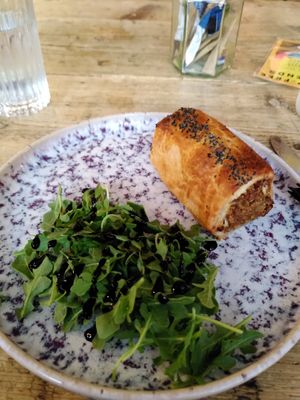 Vegan sausage roll at Kahaila in East London