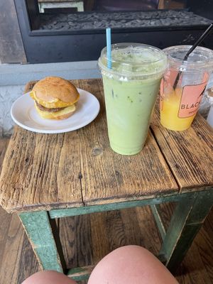 Vegan breakfast sandwich + Iced Oat Matcha Latte  at Caffè Nero - Summer St in Boston