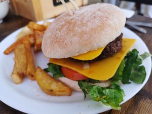 Cheese burger and hand cut chips at The English Bakery Cafe in Gran Canaria