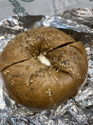 Whole wheat everything with tofu scallion shmear  at Ess a Bagel - W 32nd in New York City