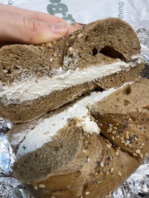 Whole wheat everything with tofu scallion shmear   at Ess a Bagel - W 32nd in New York City