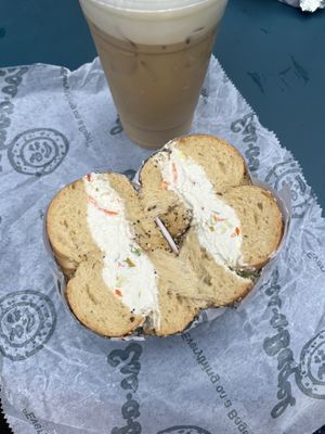 everything bagel with vegetable tofu spread  at Ess a Bagel - W 32nd in New York City
