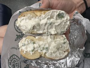 Toasted salt with tofu scallion cream cheesee  at Ess a Bagel - W 32nd in New York City