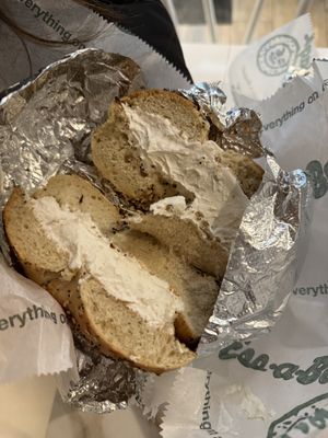 Toasted everything with plain tofu   at Ess a Bagel - W 32nd in New York City