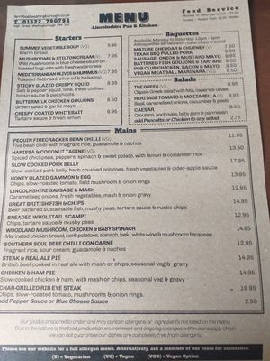 One side of the menu at The Ferry Boat in Washingborough