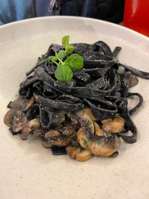Black ravioli with mushrooms - delicious to the T at People of Tomorrow in New Delhi