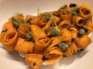 Carrot lox on sourdough  at People of Tomorrow in New Delhi