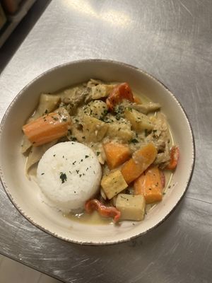 Yellow curry with tofu and mushrooms 🍄   at Olaya Bistro in Crete