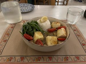Green curry with vegetables and tofuu  at Olaya Bistro in Crete