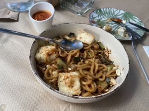 Udon with tofu   at Olaya Bistro in Crete