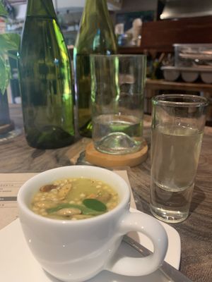 Moringa soup taster   at Agni Vital Kitchen in Bacalar