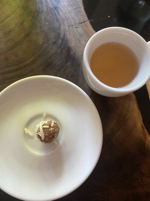 After meal energy ball and small tea  at Agni Vital Kitchen in Bacalar