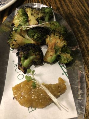 Tandoori broccoli with chutney  at Bandook in Bath