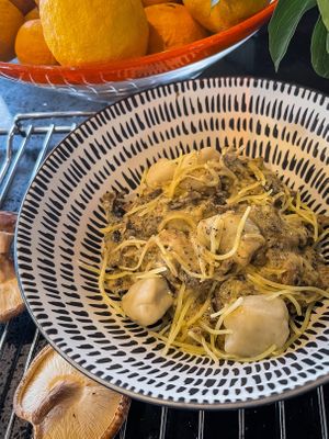 Vegan mushrooms and truffle sauce   at What? Gnocchi! in Appleby