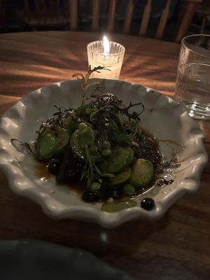 Green tomato and bean salad appetizer   at Rosetta in Mexico City