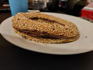 Vegan koulouri (I stuffed it with my vegan chocolate spread sisinni from sklavenitis) at Gregory's in Rhodes