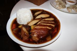 beijing "duck" with rice at Loving Hut - Zborovska in Prague