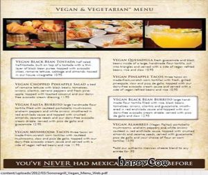 Sonora Restaurant Vegan Menu at Sonora Grill in Ogden